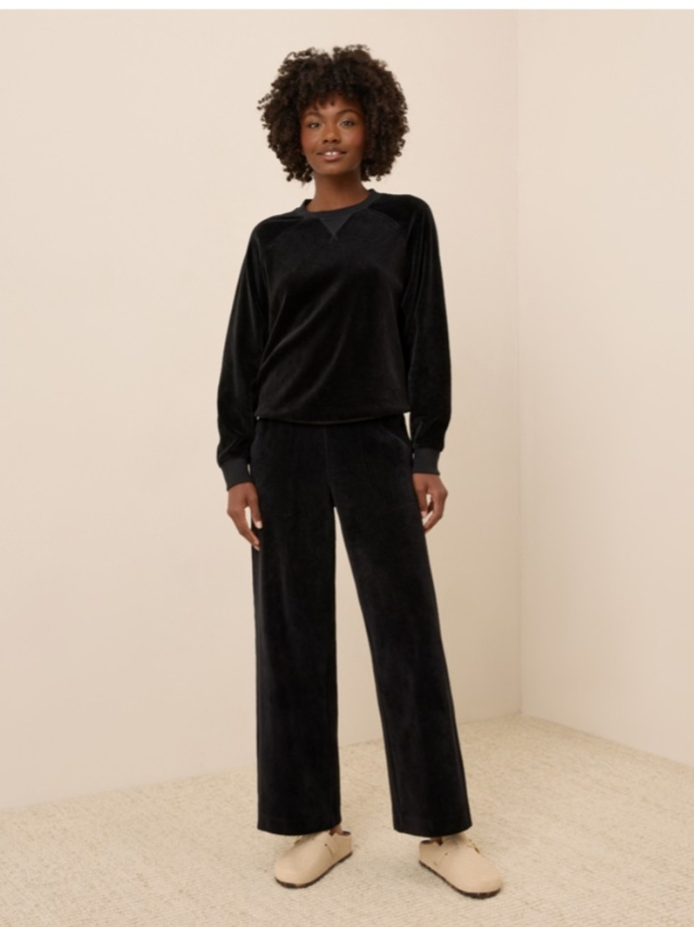 PACT Black Velour Crewneck & Wide Pant SET